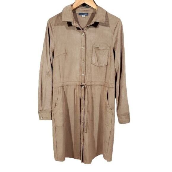 Tommy Hilfiger suede feel button front Shirt dress with tie waist woman's size 6 - Picture 4 of 12